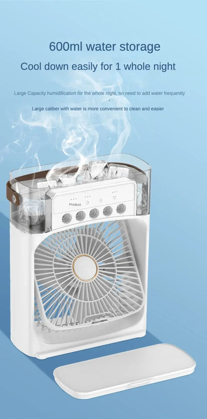 Portable Ice Cooling Fan Air Cooler – USB Rechargeable Mini AC Fan with Water Tank & 3-Speed Cooling for Home, Office & Bedroom