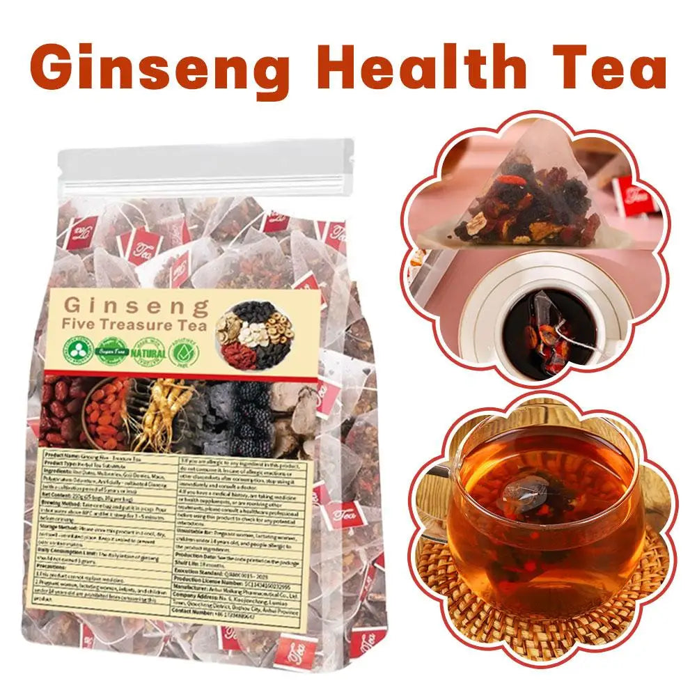 Natural Ginseng Five Treasure Tea Bags – Herbal Blend with Goji Berry, Red Dates & Botanical Ingredients