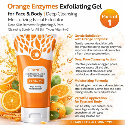 Orange Brightening Exfoliating Gel – Deep Cleansing Face Peeling Gel for Dead Skin Removal & Instant Glow – Smooth Radiant Skin