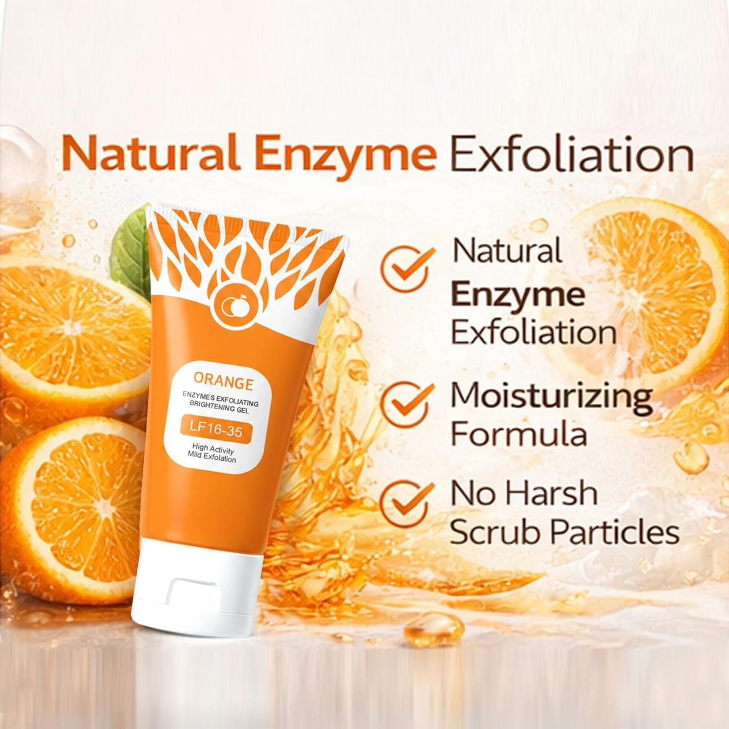 Orange Brightening Exfoliating Gel – Deep Cleansing Face Peeling Gel for Dead Skin Removal & Instant Glow – Smooth Radiant Skin